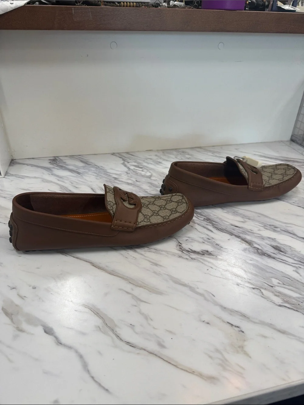 Gucci Brown GG Canvas & Leather Signature Loafers